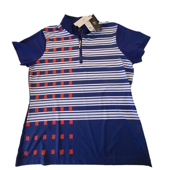NWT EP Pro Womens Short Sleeve Exploded Dash Stripe Print Zip Golf Polo Top L - Picture 5 of 13